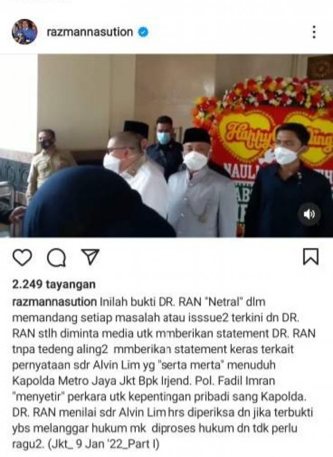 Razman Arif Nasution Desak Alvin Lim Diproses Secara Hukum