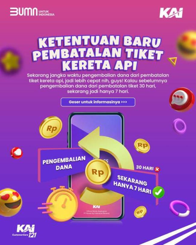 Per 1 Juni, Pengembalian Dana Pembatalan Tiket KA Antar Kota Maksimal 7 Hari
