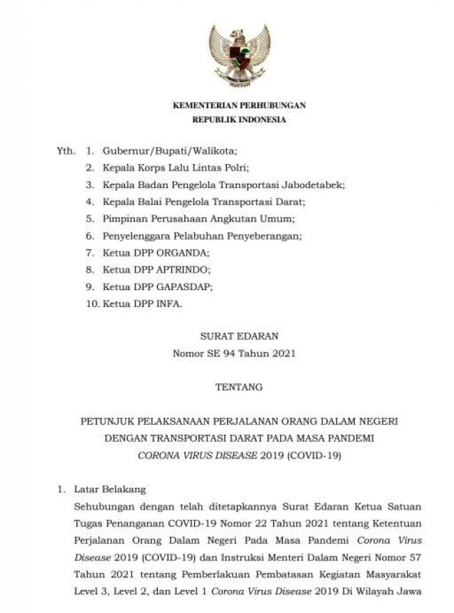 Pelaku Perjalanan Darat Jarak Jauh Wajib Antigen