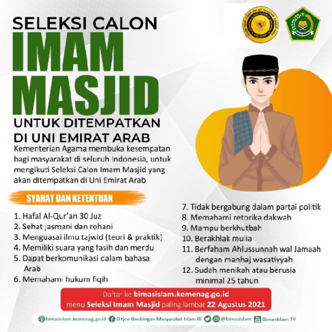 Kemenag Kembali Buka Seleksi Imam Masjid untuk Uni Emirat Arab