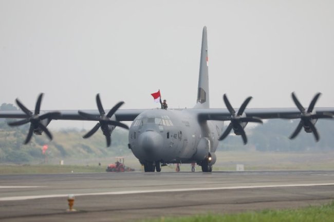 Pesawat Kelima C-130J-30 Super Hercules Pesanan Indonesia Tiba di Jakarta