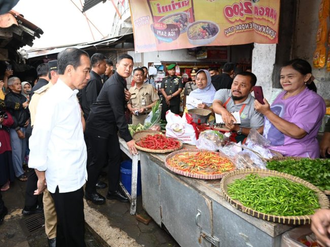 Jokowi Blusukan di Pasar Mungkid Magelang, Cek Harga Bahan Pokok hingga Sebar Bansos