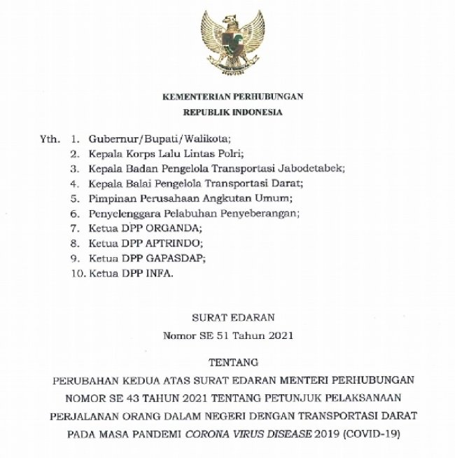 Atur Perjalanan Darat Selama Libur Idul Adha, Ditjen Hubdat Terbitkan SE 51 Tahun 2021