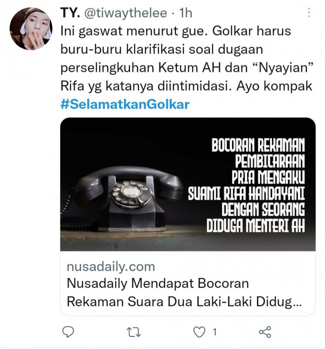 AH Masih Bungkam, Isu Skandal Asmara Bahayakan Partai, Tagar SelamatkanGolkar Bergema di Twitter