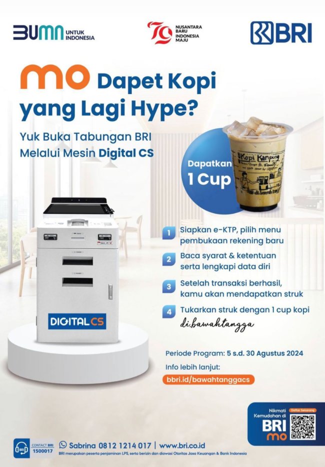 Dapatkan Kopi Kekinian Hanya dengan Buka Tabungan Lewat Digital CS BRI